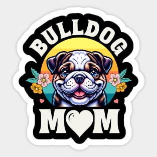 Colorful Bulldog Mom Retro Sunset Dog Lover Sticker